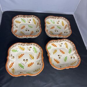 Temptations by Tara Old World Fall Leaf 7.5” Soup Salad Bowls (4) Thanksgiving